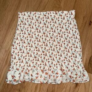 Abercrombie & Fitch 100% Cotton Smocked Mini Skirt White Peach Fruit Print Large